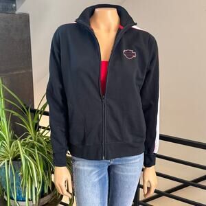 Harley Davidson Pikes Peak Track Jacket Womens M Black Zip Fleece Sweatshirt S08